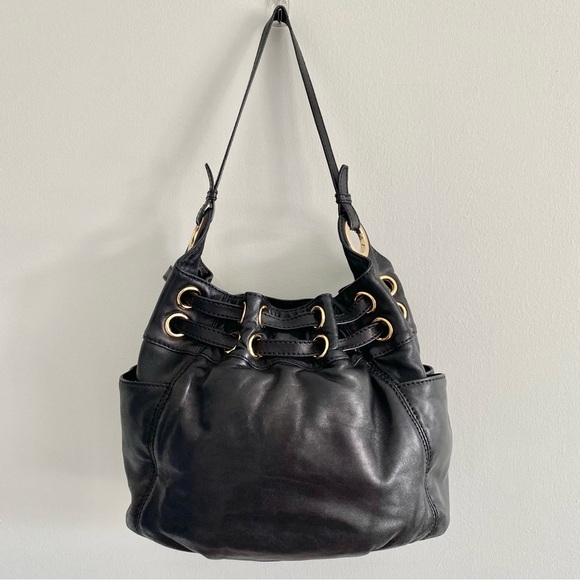 Michael Kors Black Soft Leather, Gold Hardware Shoulder Bag - Picture 4 of 14